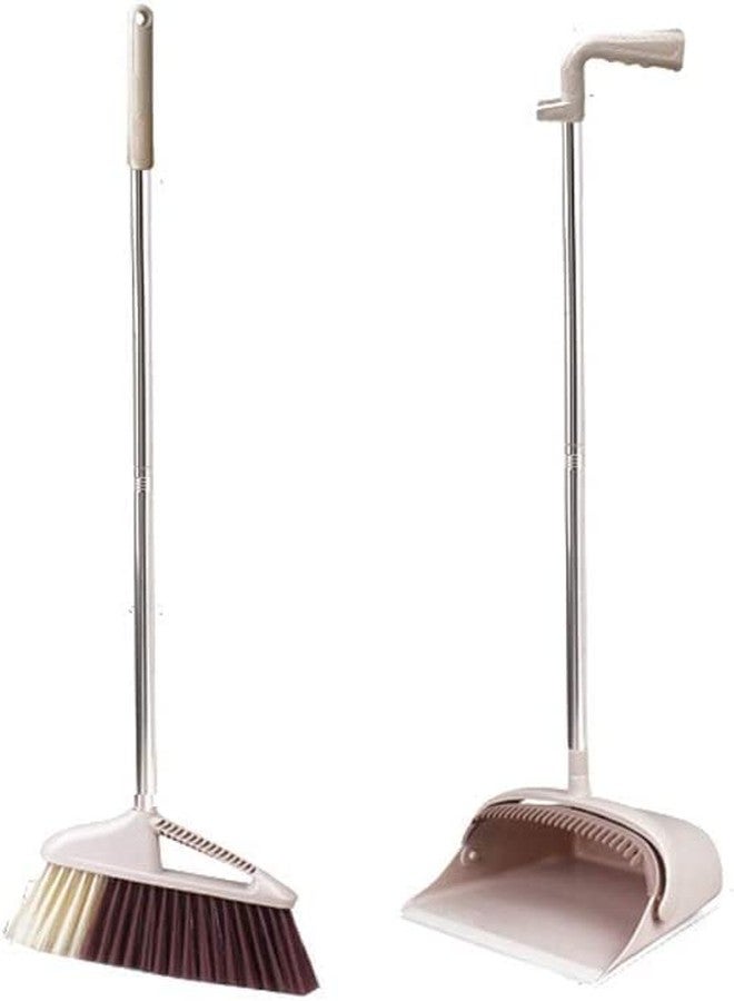 TRADY طقم مكنسة ومجرفة قابل للتمديد، طقم مكنسة ومجرفة متين وخفيف الوزن بمقبض طويل، مثالي للاستخدام في المطبخ والمنزل وأرضيات الردهات - Image 1